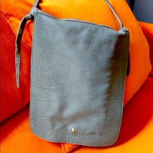 Eileen Fisher minimalist gray leather purse